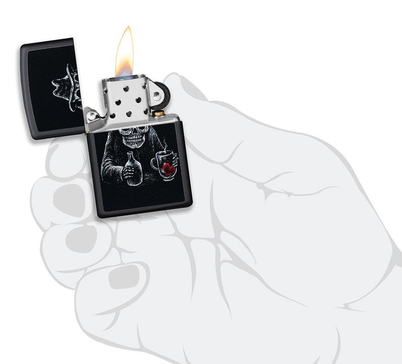 Zippo Bar Skull Lighter Black Matte All Metal Construction Dimensions: 1.44" x 2.25" 16610 -Zippo - Survivor Hand Precision Knives & Outdoor Gear Store