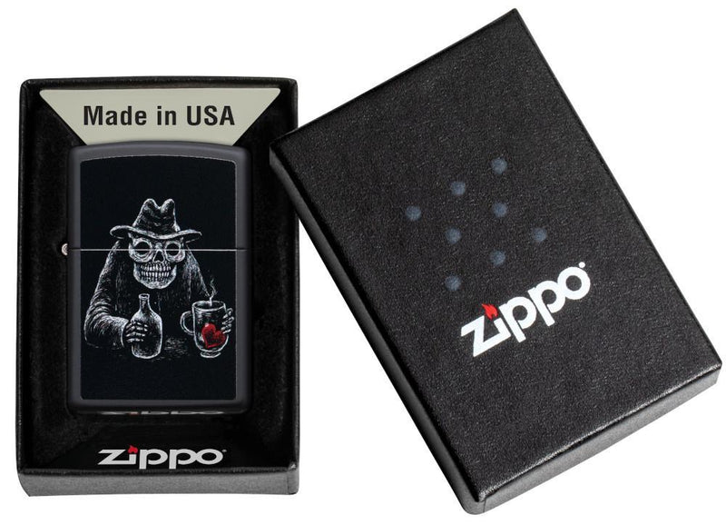 Zippo Bar Skull Lighter Black Matte All Metal Construction Dimensions: 1.44" x 2.25" 16610 -Zippo - Survivor Hand Precision Knives & Outdoor Gear Store