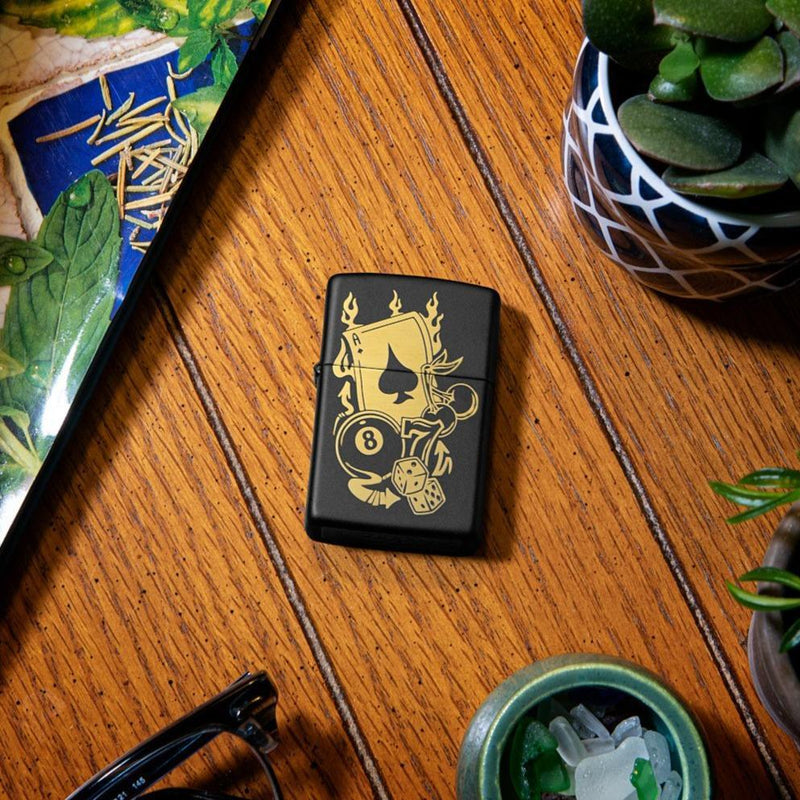 Zippo Gambling Lighter Black Matte All Metal Construction Dimensions: 1.44" x 2.25" 16628 -Zippo - Survivor Hand Precision Knives & Outdoor Gear Store