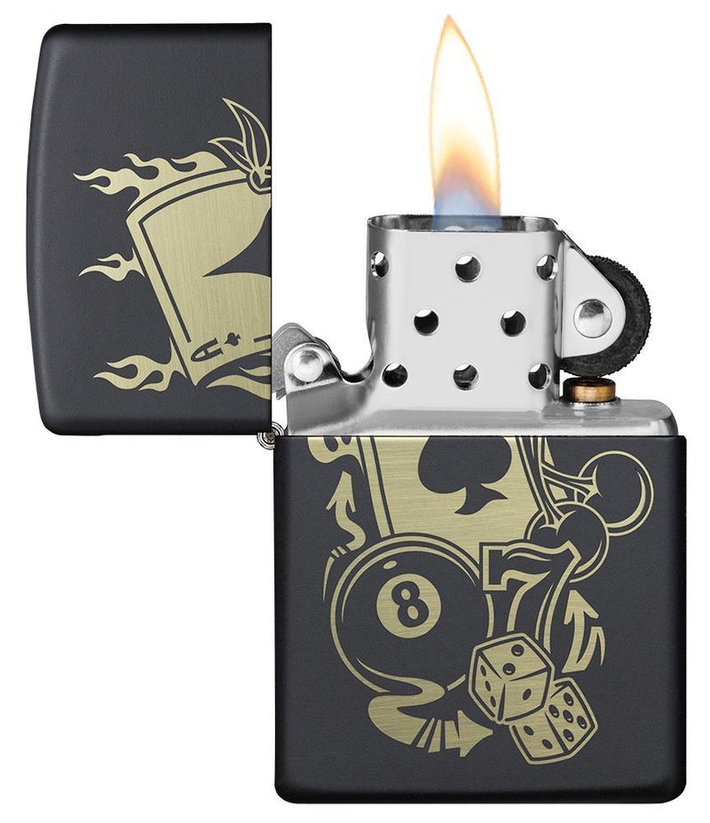 Zippo Gambling Lighter Black Matte All Metal Construction Dimensions: 1.44" x 2.25" 16628 -Zippo - Survivor Hand Precision Knives & Outdoor Gear Store