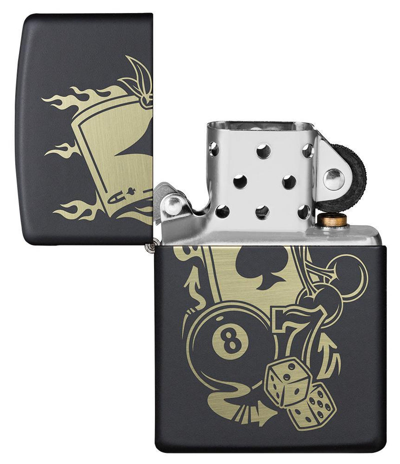 Zippo Gambling Lighter Black Matte All Metal Construction Dimensions: 1.44" x 2.25" 16628 -Zippo - Survivor Hand Precision Knives & Outdoor Gear Store