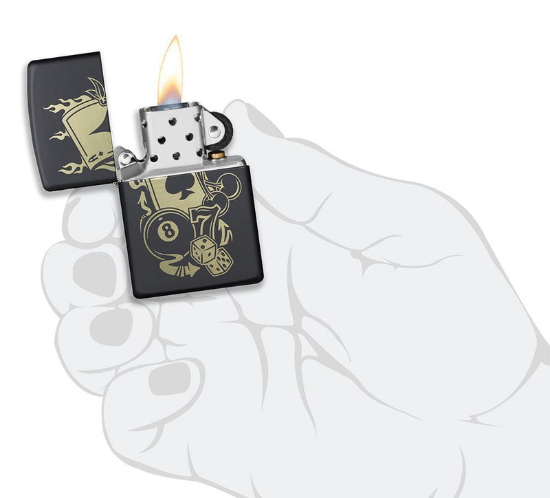 Zippo Gambling Lighter Black Matte All Metal Construction Dimensions: 1.44" x 2.25" 16628 -Zippo - Survivor Hand Precision Knives & Outdoor Gear Store