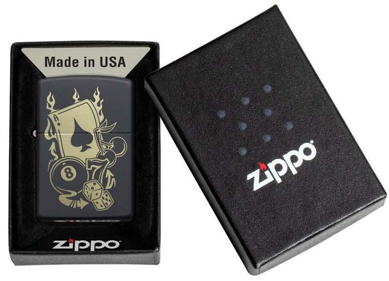Zippo Gambling Lighter Black Matte All Metal Construction Dimensions: 1.44" x 2.25" 16628 -Zippo - Survivor Hand Precision Knives & Outdoor Gear Store