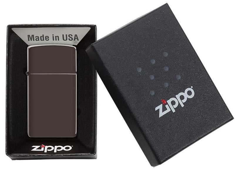 Zippo Slim Brown Lighter All Metal Construction Dimensions: 1.25" x 2.25" 16761 -Zippo - Survivor Hand Precision Knives & Outdoor Gear Store