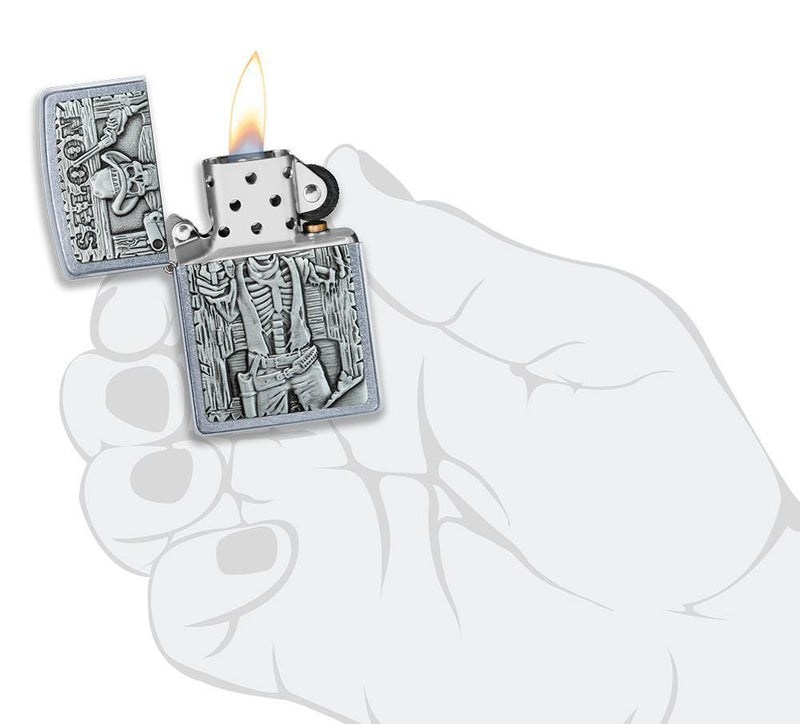 Zippo Saloon Skull Lighter Street Chrome All Metal Construction Dimensions: 1.44" x 2.25" 17220 -Zippo - Survivor Hand Precision Knives & Outdoor Gear Store
