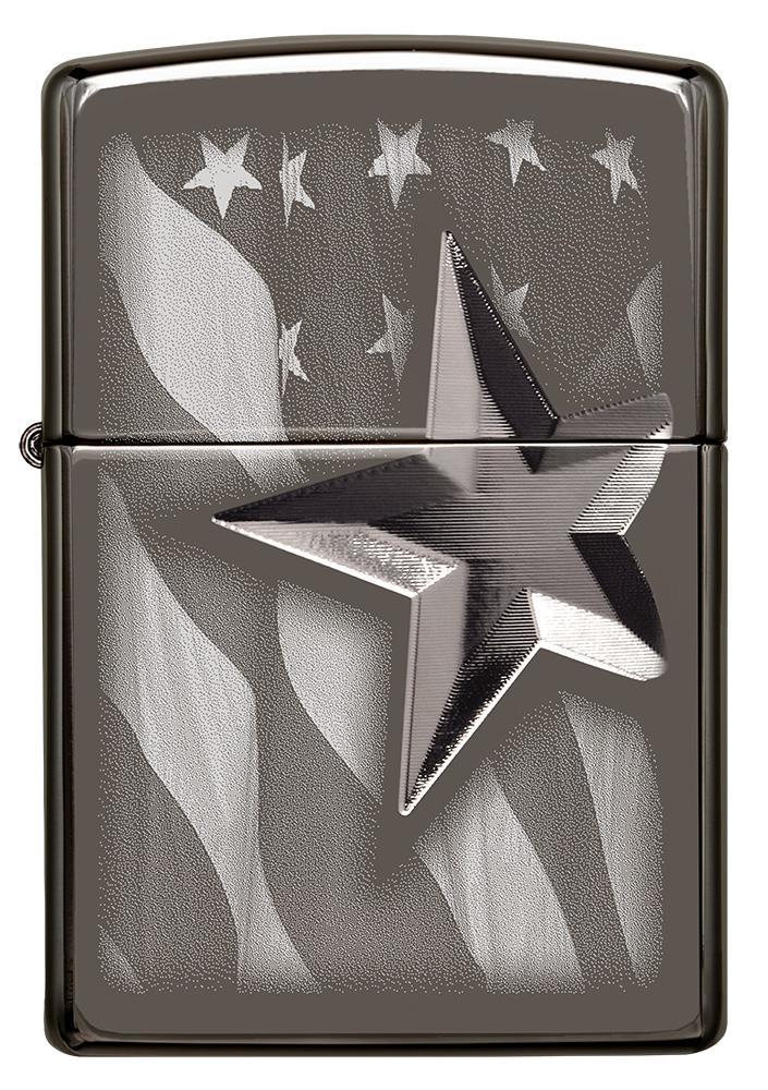 Zippo Retro Star Design Lighter Black Chrome All Metal Construction Dimensions: 1.44" x 2.25" 17444 -Zippo - Survivor Hand Precision Knives & Outdoor Gear Store