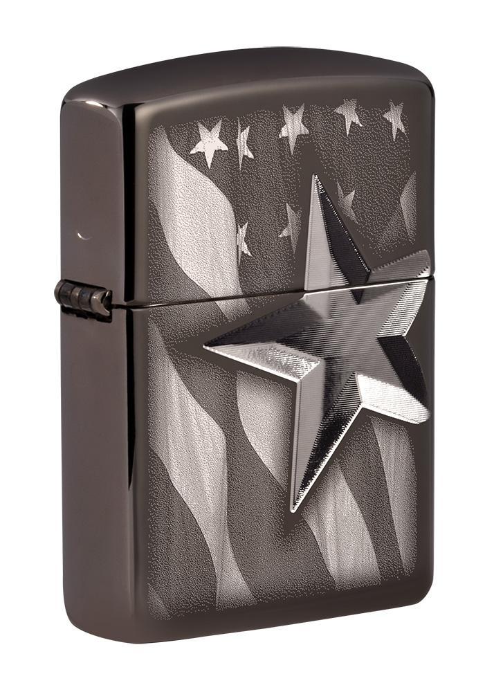 Zippo Retro Star Design Lighter Black Chrome All Metal Construction Dimensions: 1.44" x 2.25" 17444 -Zippo - Survivor Hand Precision Knives & Outdoor Gear Store
