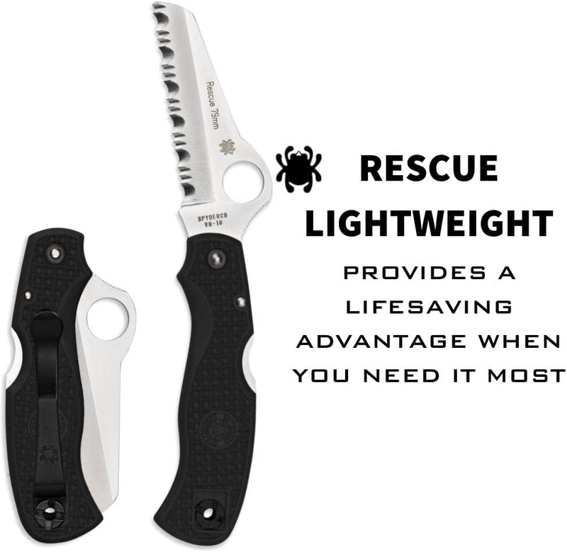 Spyderco Rescue 79mm Folding Knife 3" Serrated VG10 Steel Blade FRN Handle 45SBK -Spyderco - Survivor Hand Precision Knives & Outdoor Gear Store