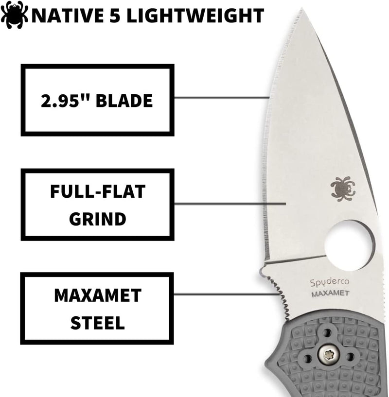 Spyderco Native 5 Maxamet 3" Micro Melt Maxamet Steel Blade Gray FRN Handle 41PGY5 -Spyderco - Survivor Hand Precision Knives & Outdoor Gear Store