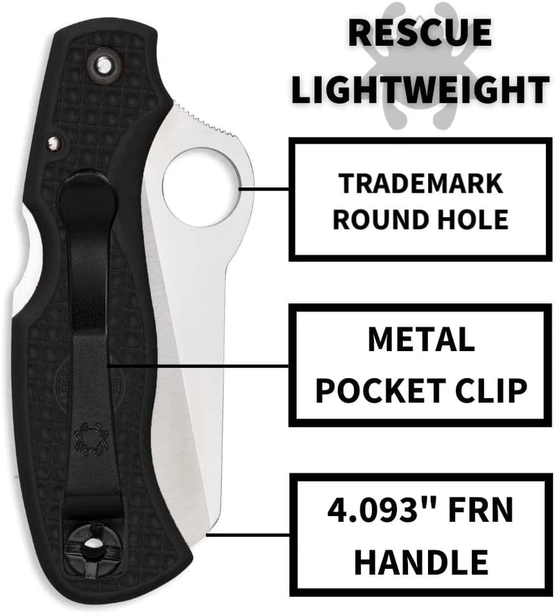 Spyderco Rescue 79mm Folding Knife 3" Serrated VG10 Steel Blade FRN Handle 45SBK -Spyderco - Survivor Hand Precision Knives & Outdoor Gear Store