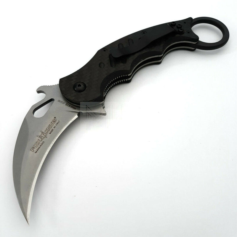 Fox Karambit Linerlock Folding Knife 3" Stonewash Bohler N690 Steel Blade G10/Carbon Fiber Handle 479CG10SW -Fox - Survivor Hand Precision Knives & Outdoor Gear Store
