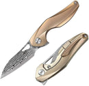 Bestech Knives The Reticulan Folding Knife 2" Damascus Steel Blade Gold Titanium Handle 1810J -Bestech Knives - Survivor Hand Precision Knives & Outdoor Gear Store