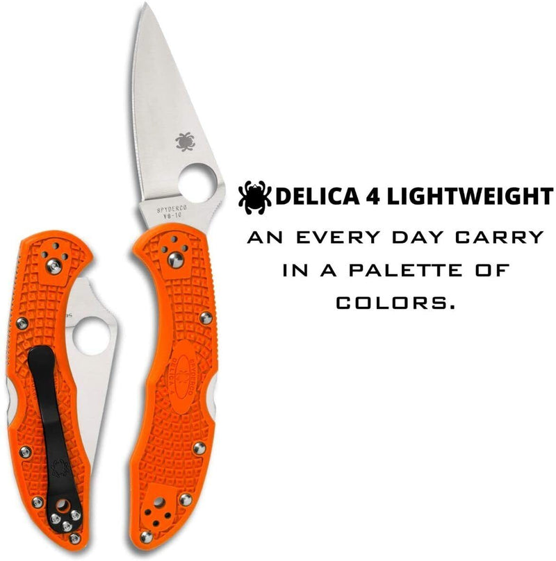 Spyderco Delica 4 Lightweight Pocket Knife 3" VG-10 Steel Blade FRN Handle C11FPOR -Spyderco - Survivor Hand Precision Knives & Outdoor Gear Store