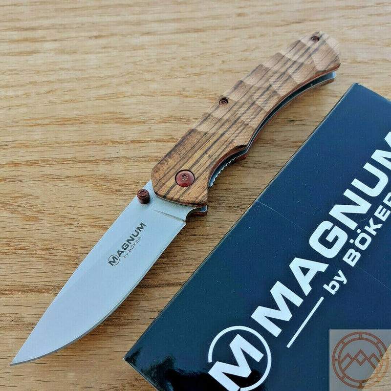 Boker Magnum Linerlock Folding Knife 3.25" 440A Steel Blade Zebra Wood Handle 01SC071 -Boker Magnum - Survivor Hand Precision Knives & Outdoor Gear Store