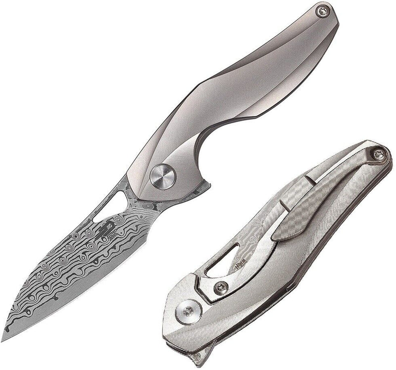 Bestech Knives The Reticulan Folding Knife 2" Damascus Steel Blade Gray Titanium Handle 1810G -Bestech Knives - Survivor Hand Precision Knives & Outdoor Gear Store