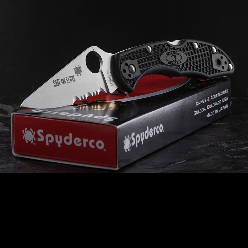 Spyderco Delica 4 Lightweight Folding Knife 3" Part Serrated VG-10 Steel Blade FRN Handle 11FPSBKRD -Spyderco - Survivor Hand Precision Knives & Outdoor Gear Store