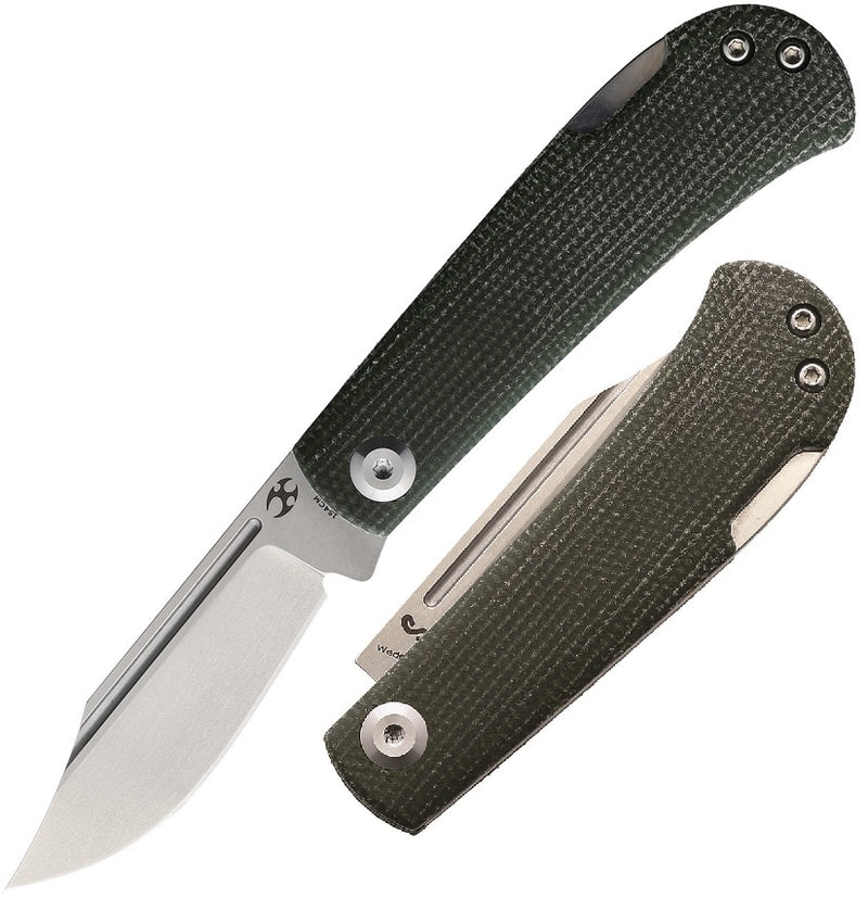 Kansept Knives Wedge Lockback Folding Knife 2.25" 154CM Steel Clip Point Blade Green Canvas Micarta Handle 2026B4 -Kansept Knives - Survivor Hand Precision Knives & Outdoor Gear Store