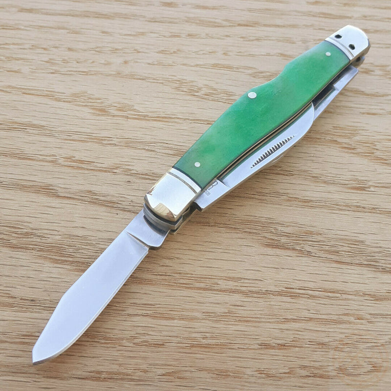 Rough Ryder Working Man Pocket Knife 440 Steel Blades Green Smooth Bone Handle 1958 -Rough Ryder - Survivor Hand Precision Knives & Outdoor Gear Store