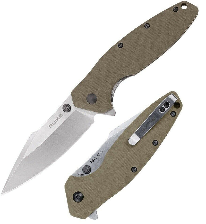 RUIKE P843 Linerlock Folding Knife 3.75" Sandvik 14C28N Steel Blade Tan G10 Handle P843W -RUIKE - Survivor Hand Precision Knives & Outdoor Gear Store