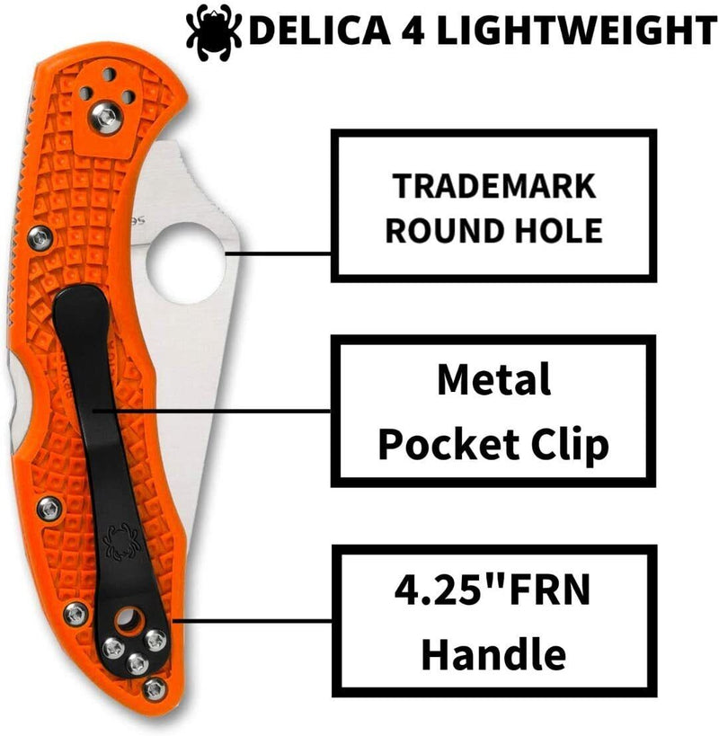 Spyderco Delica 4 Lightweight Pocket Knife 3" VG-10 Steel Blade FRN Handle C11FPOR -Spyderco - Survivor Hand Precision Knives & Outdoor Gear Store