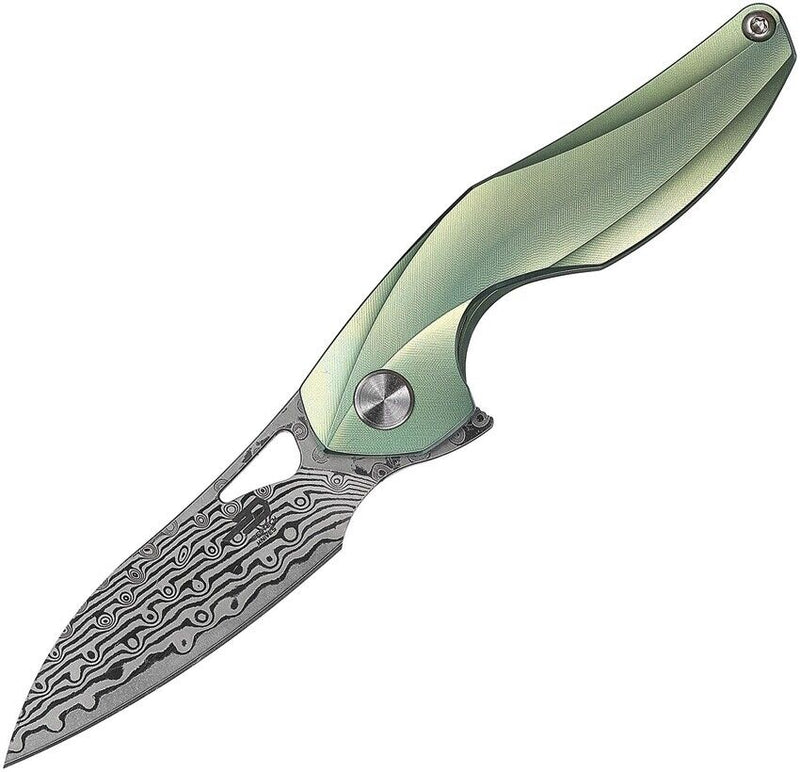 Bestech Knives The Reticulan Folding Knife 2" Damascus Steel Blade Green Titanium Handle 1810I -Bestech Knives - Survivor Hand Precision Knives & Outdoor Gear Store