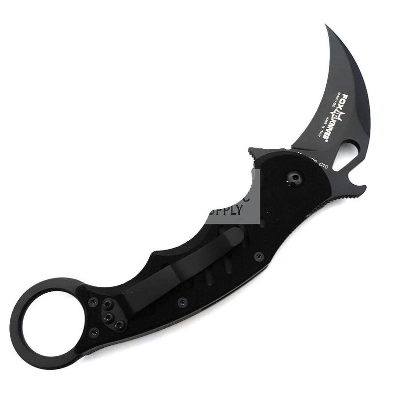 Fox Folding Karambit Pocket Knife N690Co Vanadium Steel 3.1" Blade Milled Black G10 Handle 479 -Fox - Survivor Hand Precision Knives & Outdoor Gear Store