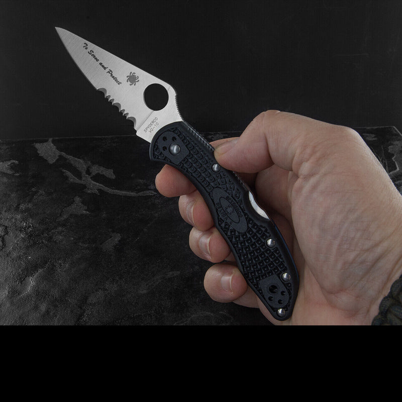 Spyderco Delica 4 Lightweight Folding Knife 2.90" Part Serrated VG-10 Steel Blade FRN Handle 11FPSBKBL -Spyderco - Survivor Hand Precision Knives & Outdoor Gear Store