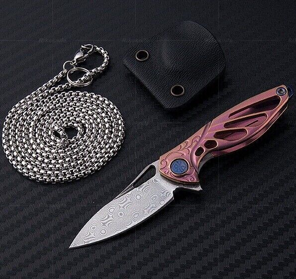 Rike Knife Hummingbird Folding 2.25" Damasteel DS93X Steel Blade Pink Titanium INIP -Rike Knife - Survivor Hand Precision Knives & Outdoor Gear Store