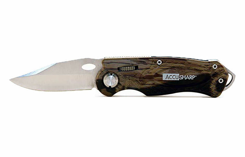 AccuSharp Wheel Lock/Sharpener Combo Folding Knife 2.5" Stainless Blade Camo Aluminum 042C -AccuSharp - Survivor Hand Precision Knives & Outdoor Gear Store