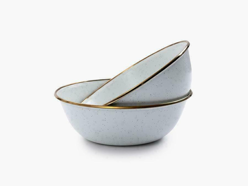 Barebones Living Enamel Bowl Set Eggshell 6.75" x 6.75" x 2.25" Baked Stainless Steel Rim/Bronze-Like Patina RE390 -Barebones Living - Survivor Hand Precision Knives & Outdoor Gear Store