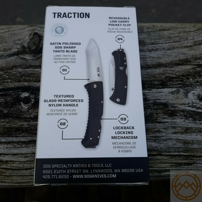 SOG Traction Lockback Folding Knife 3.5" 5Cr13MoV Steel Blade Black GRN Handle TD1012BX5821 -SOG - Survivor Hand Precision Knives & Outdoor Gear Store