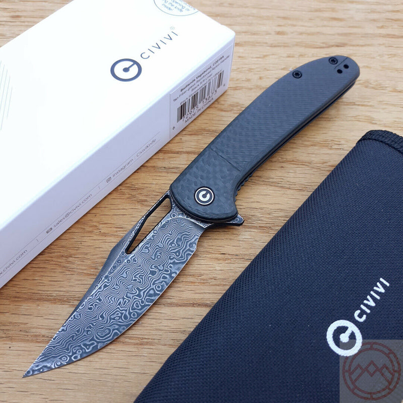 Civivi Ortis Folding Knife 3.25" Damascus Steel Blade Black Carbon Fiber Handle C2013DS1 -Civivi - Survivor Hand Precision Knives & Outdoor Gear Store