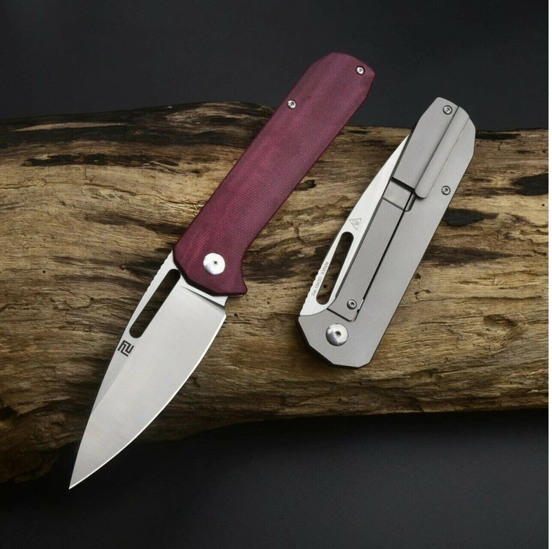 Artisan Cutlery Arion Red Folding Knife 3.81" CPM S35VN Steel Blade Micarta/Titanium Handle 1843GDRC -Artisan Cutlery - Survivor Hand Precision Knives & Outdoor Gear Store