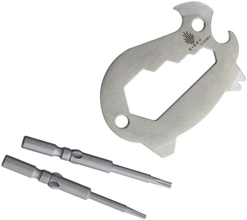 Kizer Peccary Single Piece Satin Stainless Steel Key Chain Sized Tool 6 Function T107A1 -Kizer Cutlery - Survivor Hand Precision Knives & Outdoor Gear Store