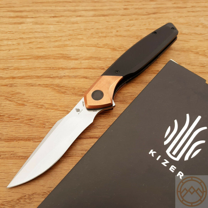 Kizer Cutlery Grazioso Linerlock Folding Knife 3.5" Bohler N690 Steel Blade Black Copper G10 Handle 4572N1 -Kizer Cutlery - Survivor Hand Precision Knives & Outdoor Gear Store