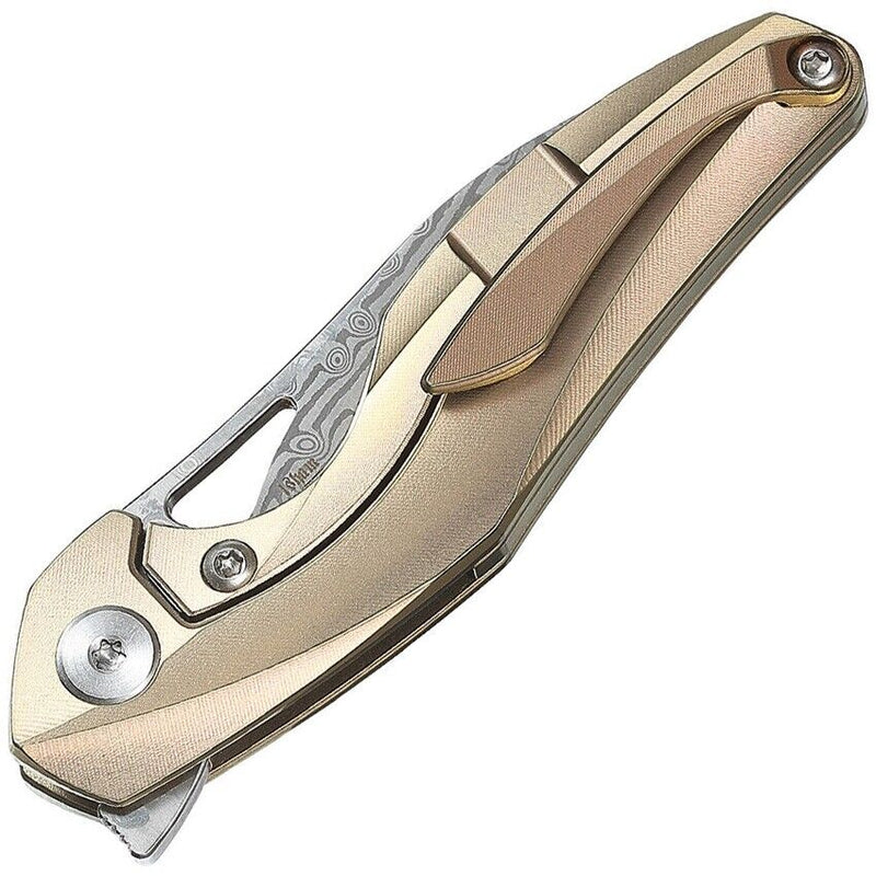 Bestech Knives The Reticulan Folding Knife 2" Damascus Steel Blade Gold Titanium Handle 1810J -Bestech Knives - Survivor Hand Precision Knives & Outdoor Gear Store