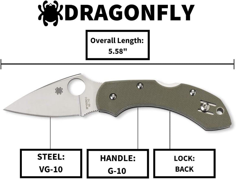 Spyderco Dragonfly Folding Knife VG-10 Steel Blade Green G10 Handle C28GPFG -Spyderco - Survivor Hand Precision Knives & Outdoor Gear Store