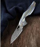 Bestech Knives The Reticulan Folding Knife 2" Damascus Steel Blade Blue/Gold Titanium Handle 1810L -Bestech Knives - Survivor Hand Precision Knives & Outdoor Gear Store