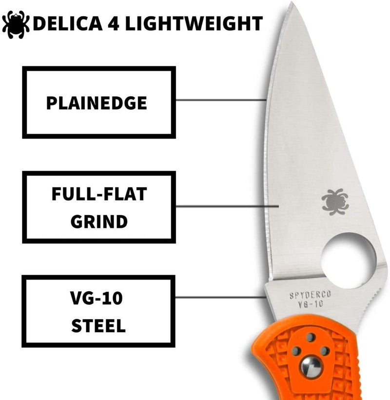 Spyderco Delica 4 Lightweight Pocket Knife 3" VG-10 Steel Blade FRN Handle C11FPOR -Spyderco - Survivor Hand Precision Knives & Outdoor Gear Store