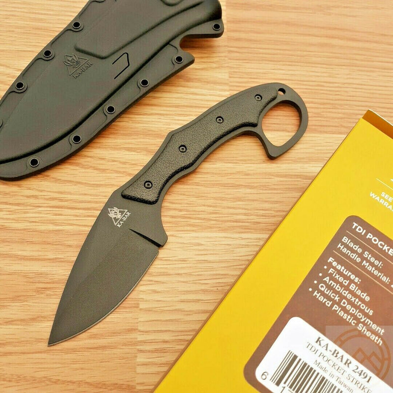Ka-Bar TDI Pocket Strike Fixed Knife 3.25" AUS-8A Steel Blade Black Zytel Handle 2491 -Ka-Bar - Survivor Hand Precision Knives & Outdoor Gear Store