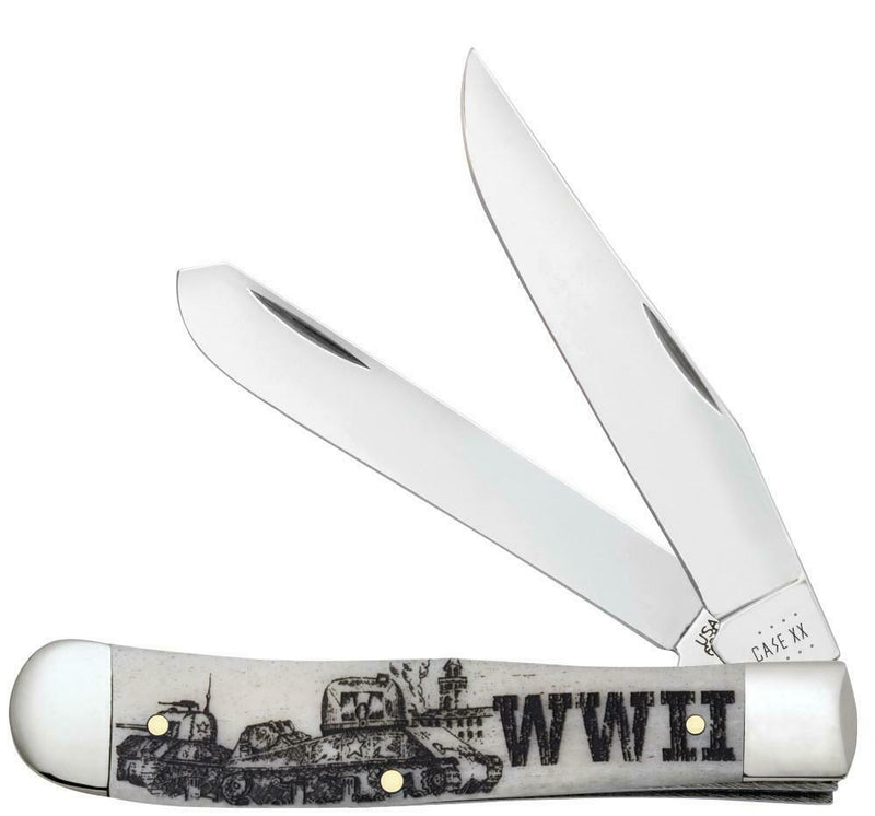 Case XX WWII Trapper Pocket Knife Stainless Steel Blades Natural Bone Handle 50950 -Case Cutlery - Survivor Hand Precision Knives & Outdoor Gear Store