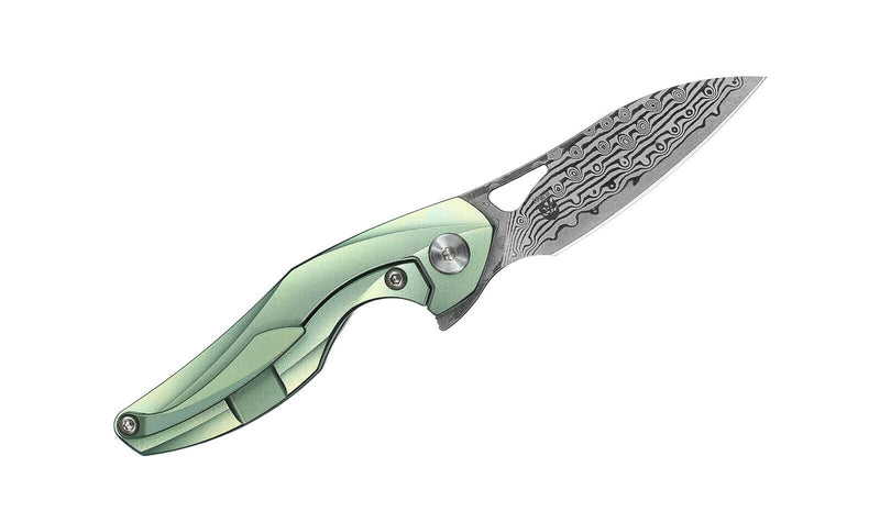 Bestech Knives The Reticulan Folding Knife 2" Damascus Steel Blade Green Titanium Handle 1810I -Bestech Knives - Survivor Hand Precision Knives & Outdoor Gear Store