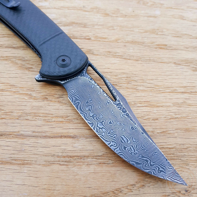 Civivi Ortis Folding Knife 3.25" Damascus Steel Blade Black Carbon Fiber Handle C2013DS1 -Civivi - Survivor Hand Precision Knives & Outdoor Gear Store