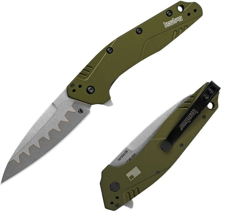 Kershaw Dividend Linerlock Knife 3 N690/D2 HC Steel Blade Green Aluminum Handle 1812OLCB -Kershaw - Survivor Hand Precision Knives & Outdoor Gear Store