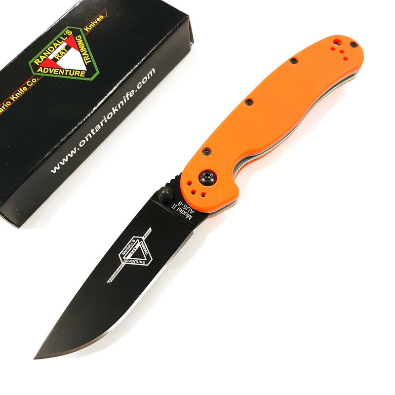 Ontario RAT II Linerlock Folding Knife 3" AUS-8 Stainless Blade Orange Handle 8861OR -Ontario - Survivor Hand Precision Knives & Outdoor Gear Store