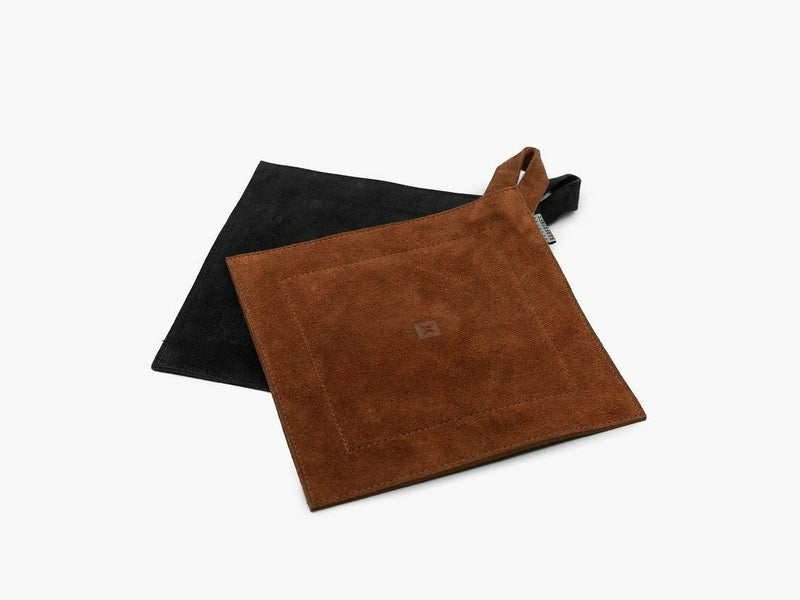 Barebones Living Leather Hot Pad Black / Terracotta Dimensions: 7.375" x 7.375" E411 -Barebones Living - Survivor Hand Precision Knives & Outdoor Gear Store