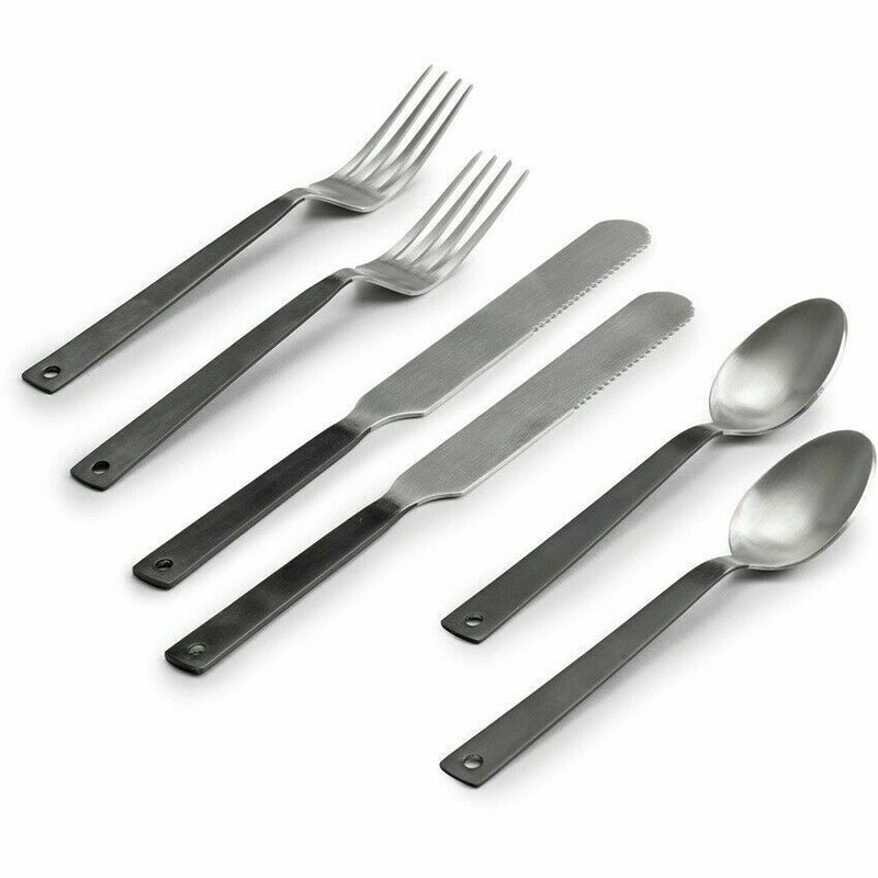 Barebones Living Flatware Set Gray Enamel Finish Stainless Construction Black Handle RE360 -Barebones Living - Survivor Hand Precision Knives & Outdoor Gear Store