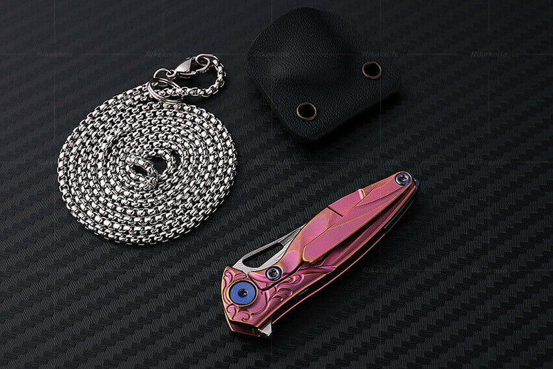 Rike Knife Hummingbird Folding 2.25" Damasteel DS93X Steel Blade Pink Titanium INIP -Rike Knife - Survivor Hand Precision Knives & Outdoor Gear Store