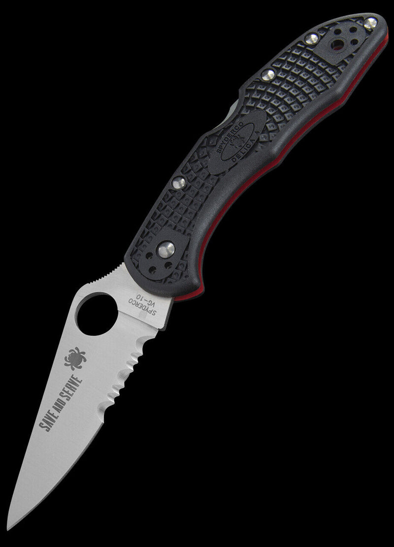 Spyderco Delica 4 Lightweight Folding Knife 3" Part Serrated VG-10 Steel Blade FRN Handle 11FPSBKRD -Spyderco - Survivor Hand Precision Knives & Outdoor Gear Store