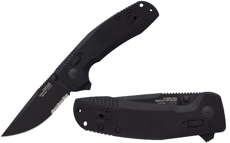 SOG Tac XR Lock Blackout Folding Knife 3.38" Oxide Coated Part Serrated D2 Tool Steel Blade Black G10 Handle 12380357 -SOG - Survivor Hand Precision Knives & Outdoor Gear Store